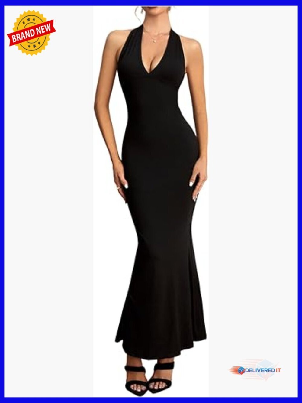 Halter V Neck Backless Ruched Maxi Dress Formal Cocktail Party